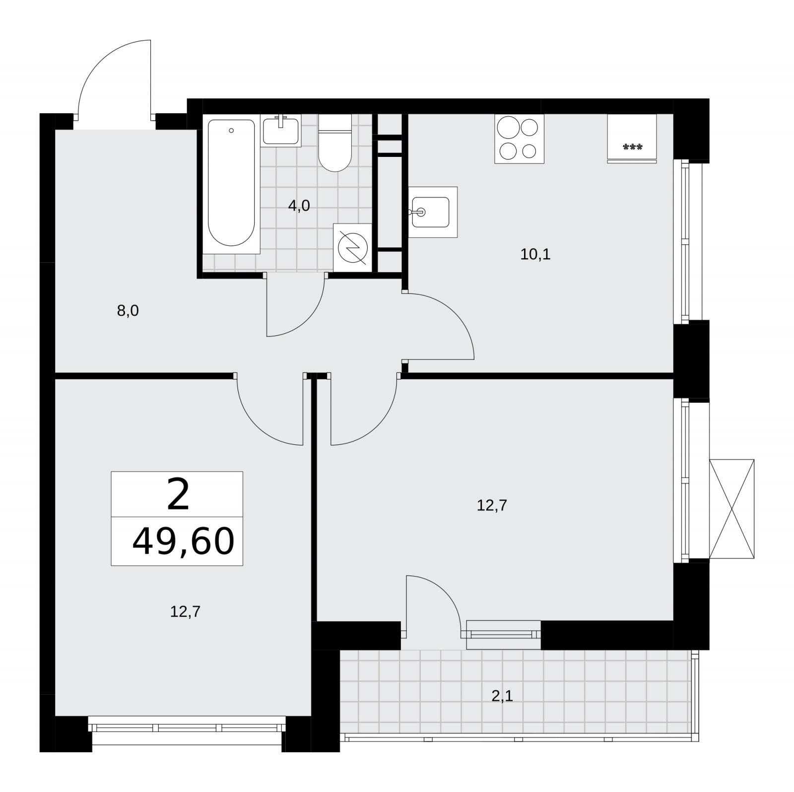 2-комнатная квартира без отделки, 49.6 м2, 13 этаж, сдача 3 квартал 2025 г., ЖК Скандинавия, корпус 28.2 - объявление 2202407 - фото №1