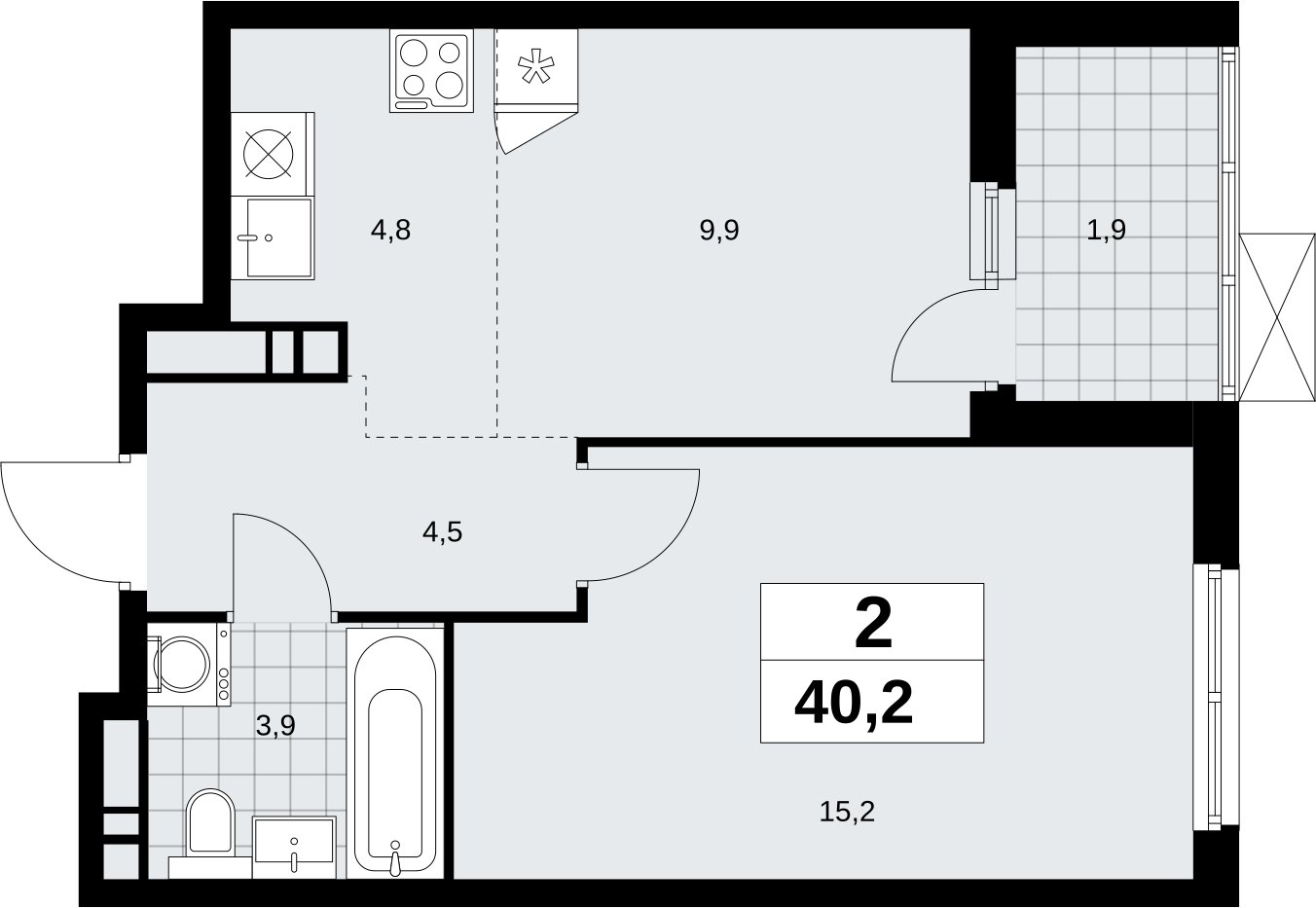 2-комнатная квартира (евро) без отделки, 40.2 м2, 14 этаж, сдача 4 квартал 2026 г., ЖК Скандинавия, корпус 2.18.1.2 - объявление 2350741 - фото №1