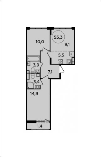 3-комнатная квартира (евро) с полной отделкой, 55.3 м2, 9 этаж, сдача 2 квартал 2024 г., ЖК Испанские кварталы, корпус 8.2 - объявление 1633608 - фото №1