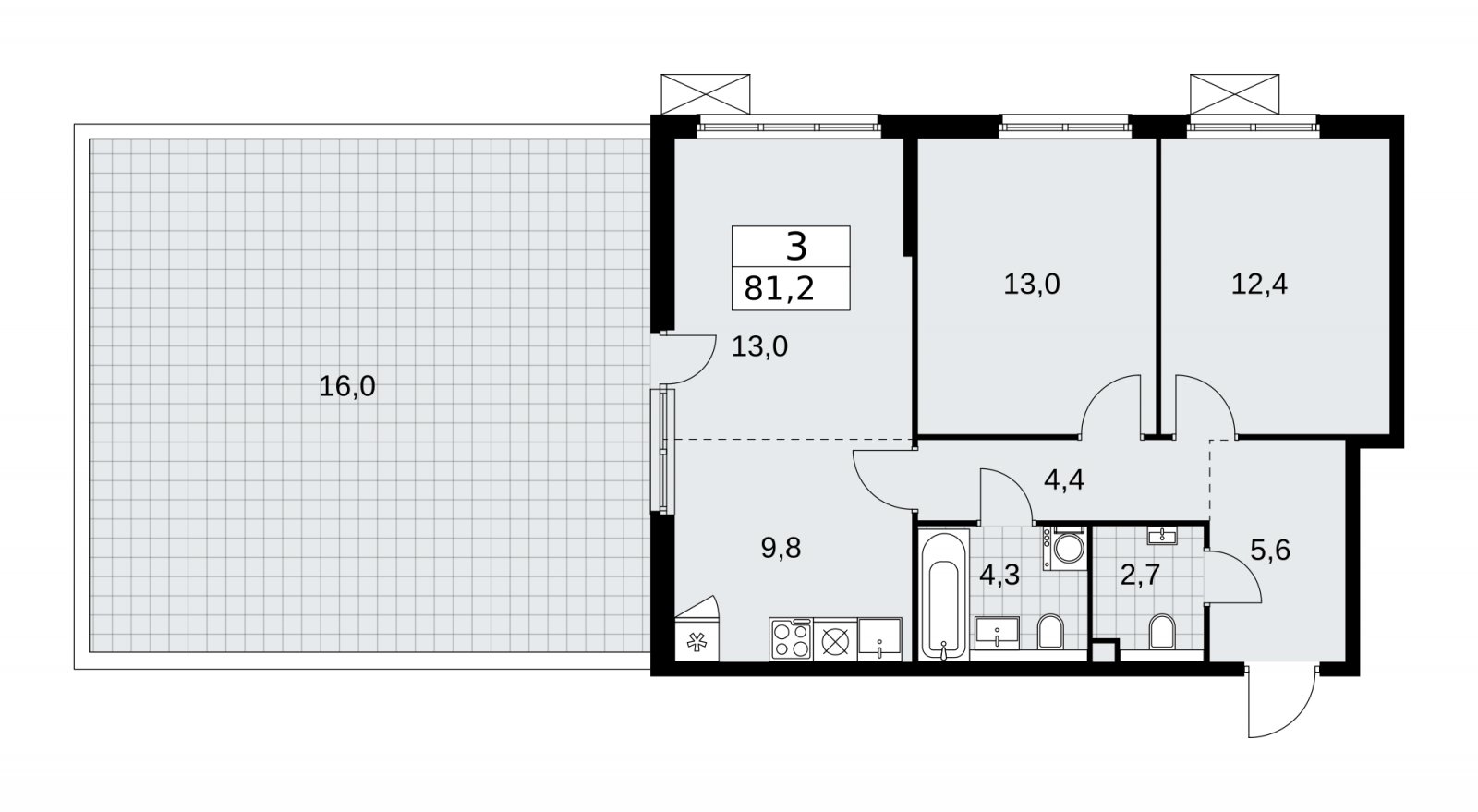 3-комнатная квартира (евро) без отделки, 81.2 м2, 2 этаж, сдача 1 квартал 2026 г., ЖК Прокшино, корпус 11.2.1 - объявление 2269764 - фото №1