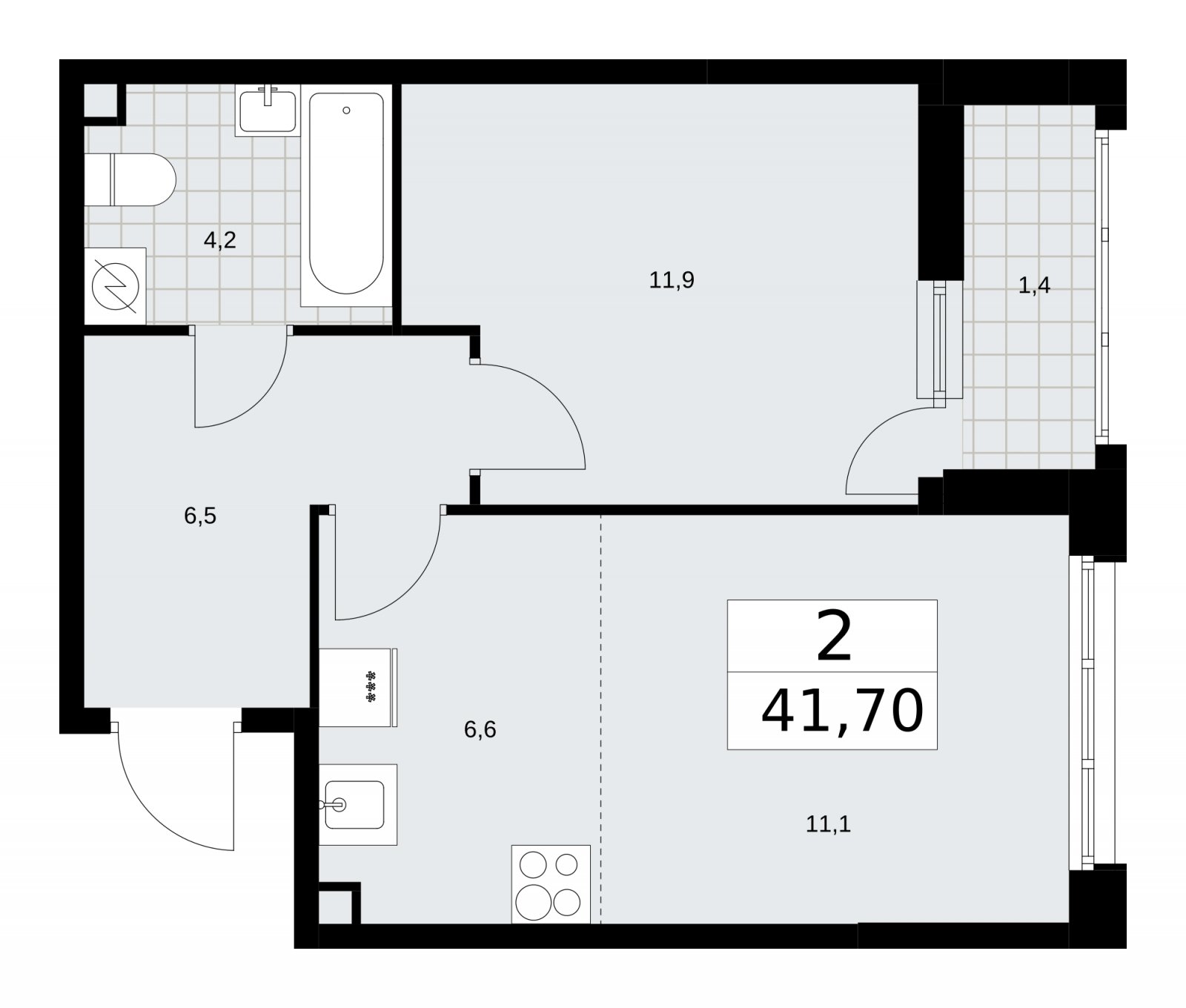 2-комнатная квартира (евро) с частичной отделкой, 41.7 м2, 2 этаж, сдача 4 квартал 2025 г., ЖК Скандинавия, корпус 28.3 - объявление 2202438 - фото №1