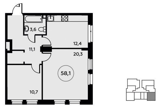 2-комнатная квартира без отделки, 58.1 м2, 2 этаж, дом сдан, ЖК Скандинавия, корпус 17.4 - объявление 1756592 - фото №1