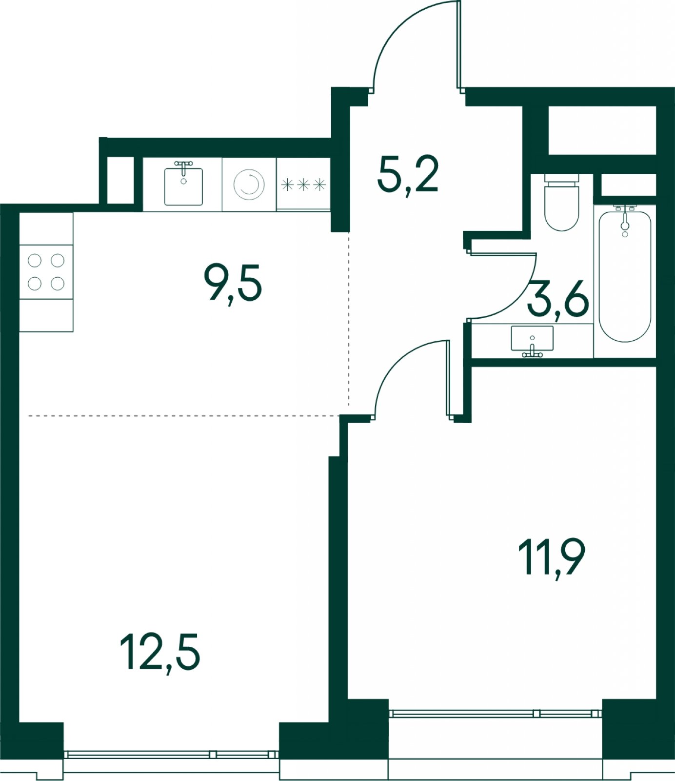 1-комнатная квартира без отделки, 42.7 м2, 2 этаж, сдача 2 квартал 2025 г., ЖК Клубный город на реке Primavera, корпус 7 квартала "Vivaldi" - объявление 2046702 - фото №1