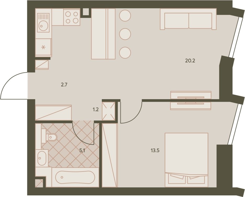 2-комнатная квартира с частичной отделкой, 43.5 м2, 7 этаж, дом сдан, ЖК Eniteo, корпус 1 - объявление 2326669 - фото №1