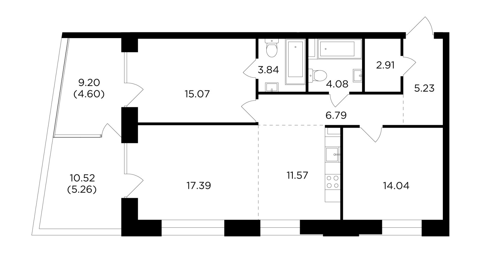 3-комнатная квартира без отделки, 90.78 м2, 6 этаж, дом сдан, ЖК FORIVER, корпус 5 - объявление 2406441 - фото №1