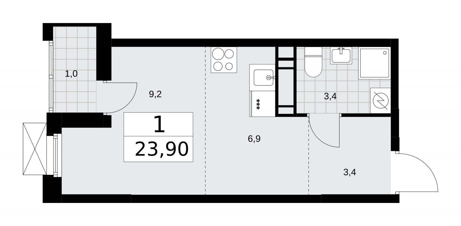 Студия с частичной отделкой, 23.9 м2, 13 этаж, сдача 4 квартал 2025 г., ЖК Скандинавия, корпус 28.3 - объявление 2202541 - фото №1