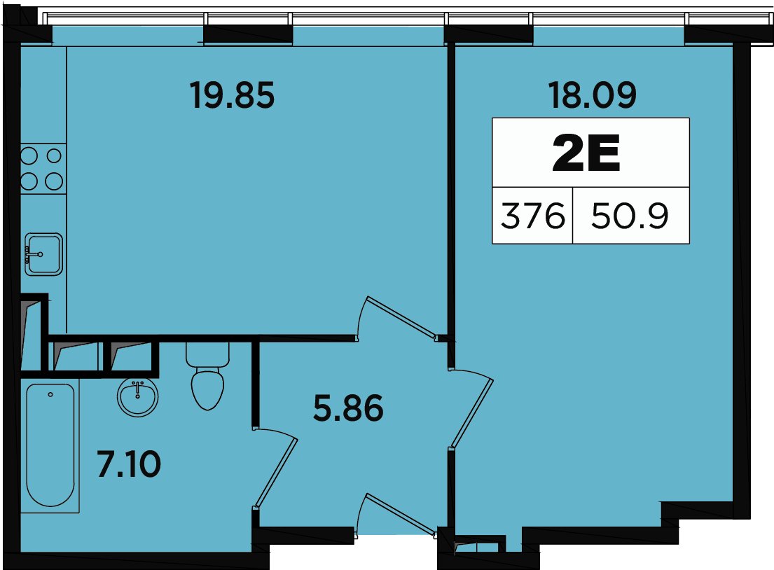 2-комнатные апартаменты без отделки, 49.6 м2, 17 этаж, дом сдан, ЖК Легендарный Квартал на Березовой  аллее, корпус 1 - объявление 2349169 - фото №1