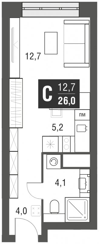 Студия с полной отделкой, 26 м2, 18 этаж, сдача 2 квартал 2024 г., ЖК AFI Tower, корпус 1 - объявление 1930801 - фото №1