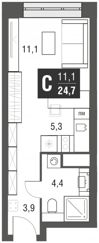 Студия с полной отделкой, 24.7 м2, 10 этаж, сдача 2 квартал 2024 г., ЖК AFI Tower, корпус 1 - объявление 1930892 - фото №1