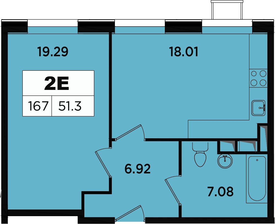 2-комнатные апартаменты без отделки, 48.9 м2, 8 этаж, дом сдан, ЖК Легендарный Квартал на Березовой  аллее, корпус 1 - объявление 2335687 - фото №1