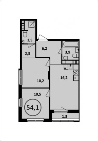 2-комнатная квартира без отделки, 54.1 м2, 13 этаж, сдача 1 квартал 2023 г., ЖК Испанские кварталы, корпус 6.1 - объявление 1409823 - фото №1