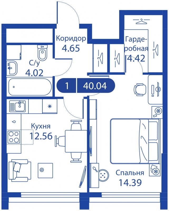 1-комнатная квартира без отделки, 27.63 м2, 14 этаж, сдача 4 квартал 2023 г., ЖК iLove, корпус 3 - объявление 1774526 - фото №1