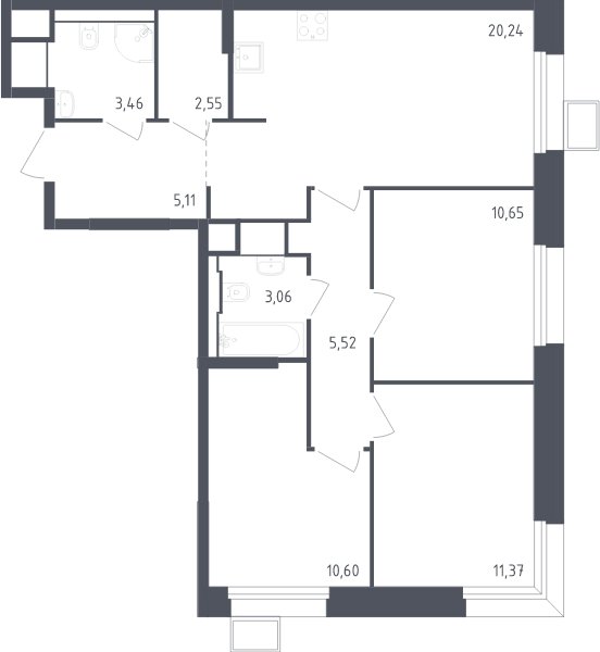 3-комнатные апартаменты с полной отделкой, 73.3 м2, 7 этаж, сдача 2 квартал 2024 г., ЖК Тропарево Парк, корпус 2.1 - объявление 2067381 - фото №1