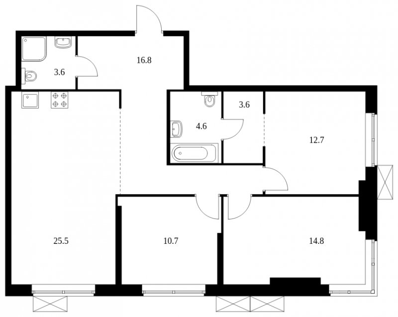 3-комнатная квартира без отделки, 92.3 м2, 12 этаж, сдача 4 квартал 2023 г., ЖК Holland park, корпус 11 - объявление 1653457 - фото №1