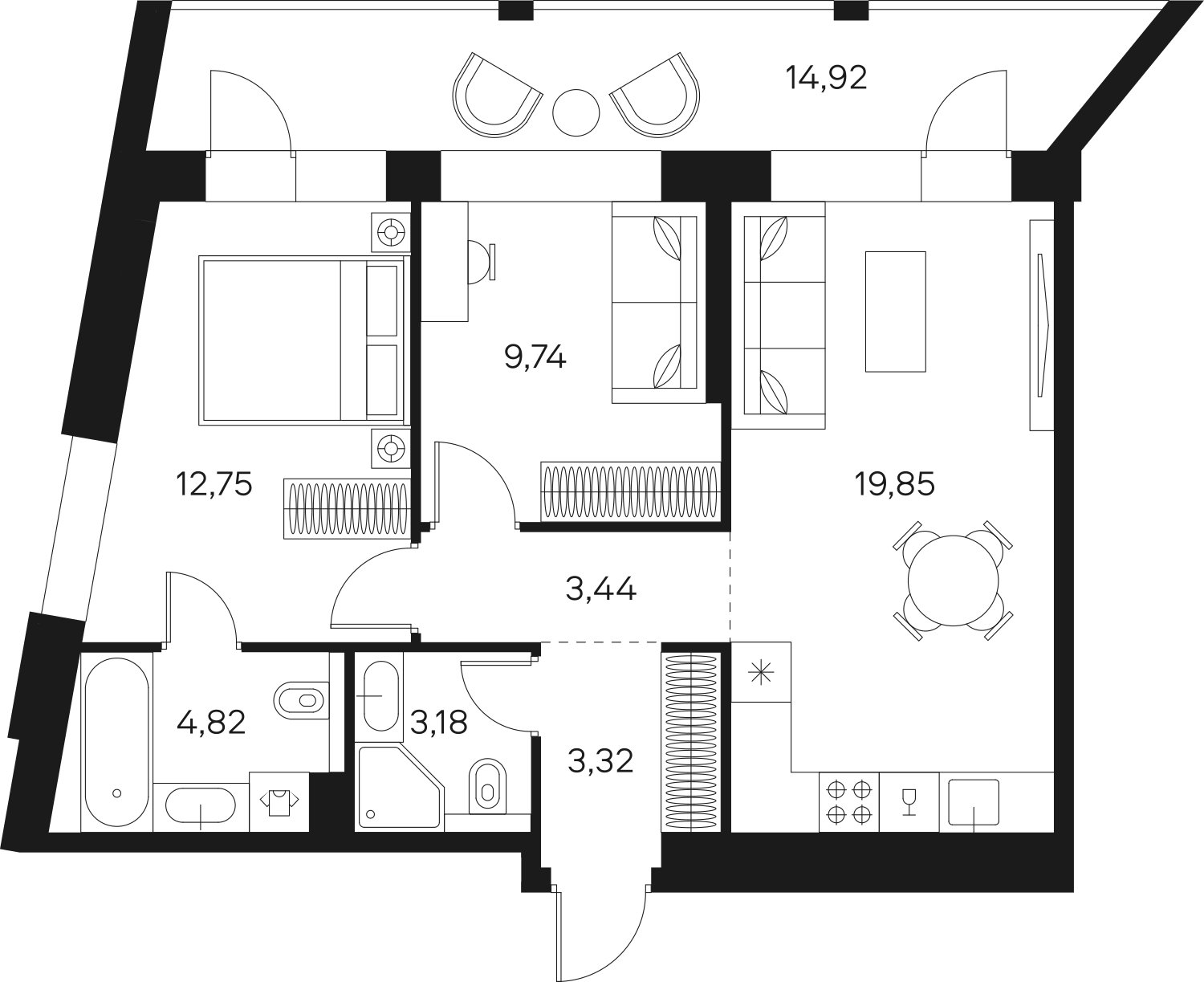 2-комнатная квартира без отделки, 64.29 м2, 4 этаж, сдача 4 квартал 2024 г., ЖК FØRST, корпус 1 - объявление 2386525 - фото №1