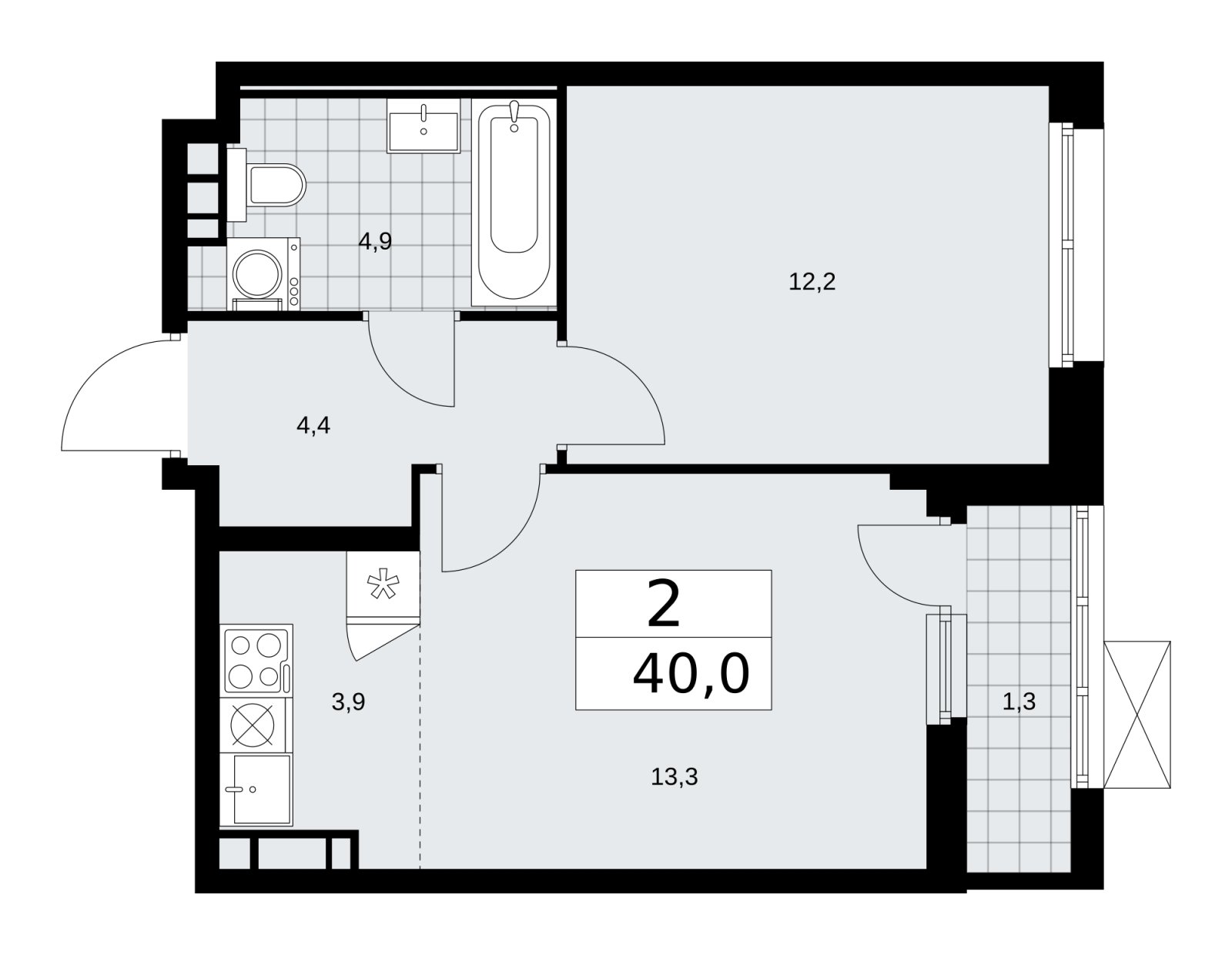 2-комнатная квартира (евро) без отделки, 40 м2, 7 этаж, сдача 2 квартал 2026 г., ЖК Скандинавия, корпус 25.4 - объявление 2284119 - фото №1