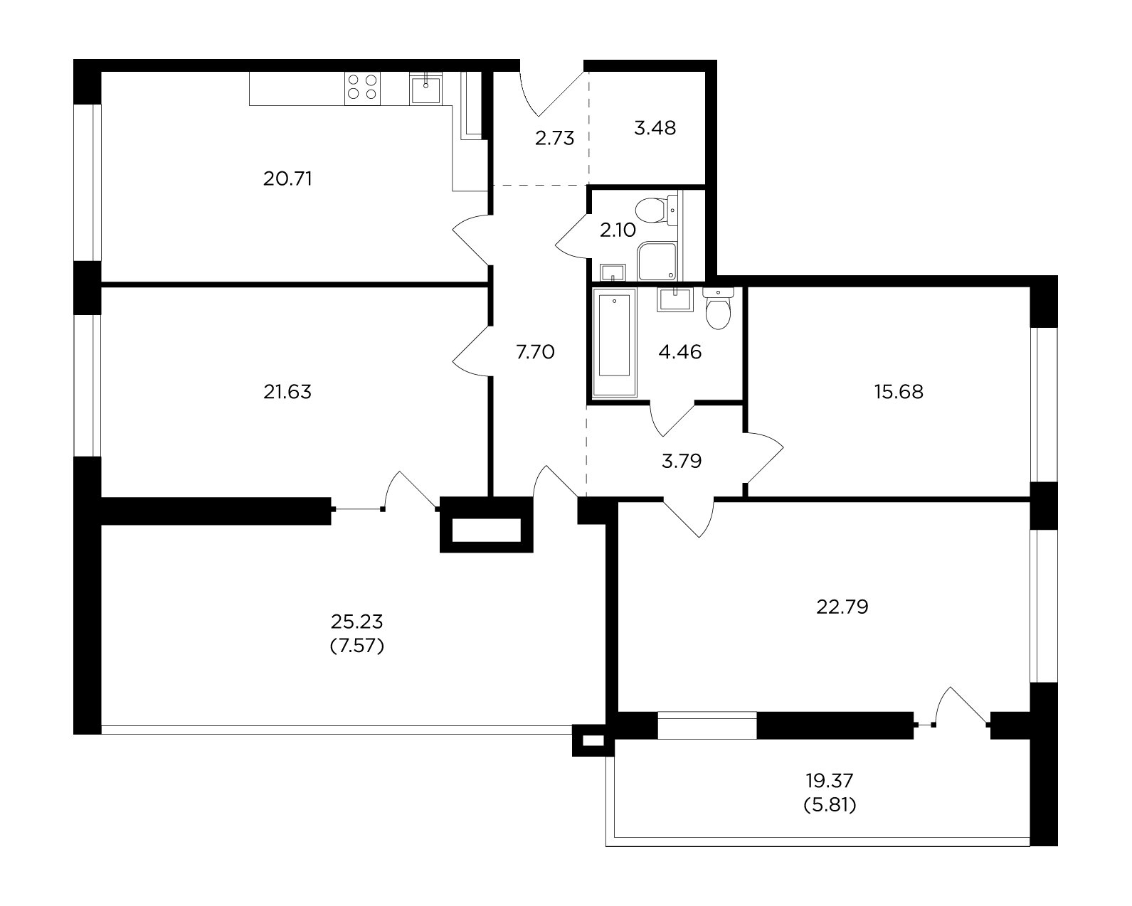 3-комнатная квартира без отделки, 118.45 м2, 7 этаж, дом сдан, ЖК RiverSky, корпус 4 - объявление 2317431 - фото №1