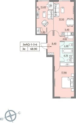 2-комнатная квартира без отделки, 55.3 м2, 13 этаж, сдача 2 квартал 2023 г., ЖК ЗИЛАРТ, корпус 12 - объявление 2123434 - фото №1