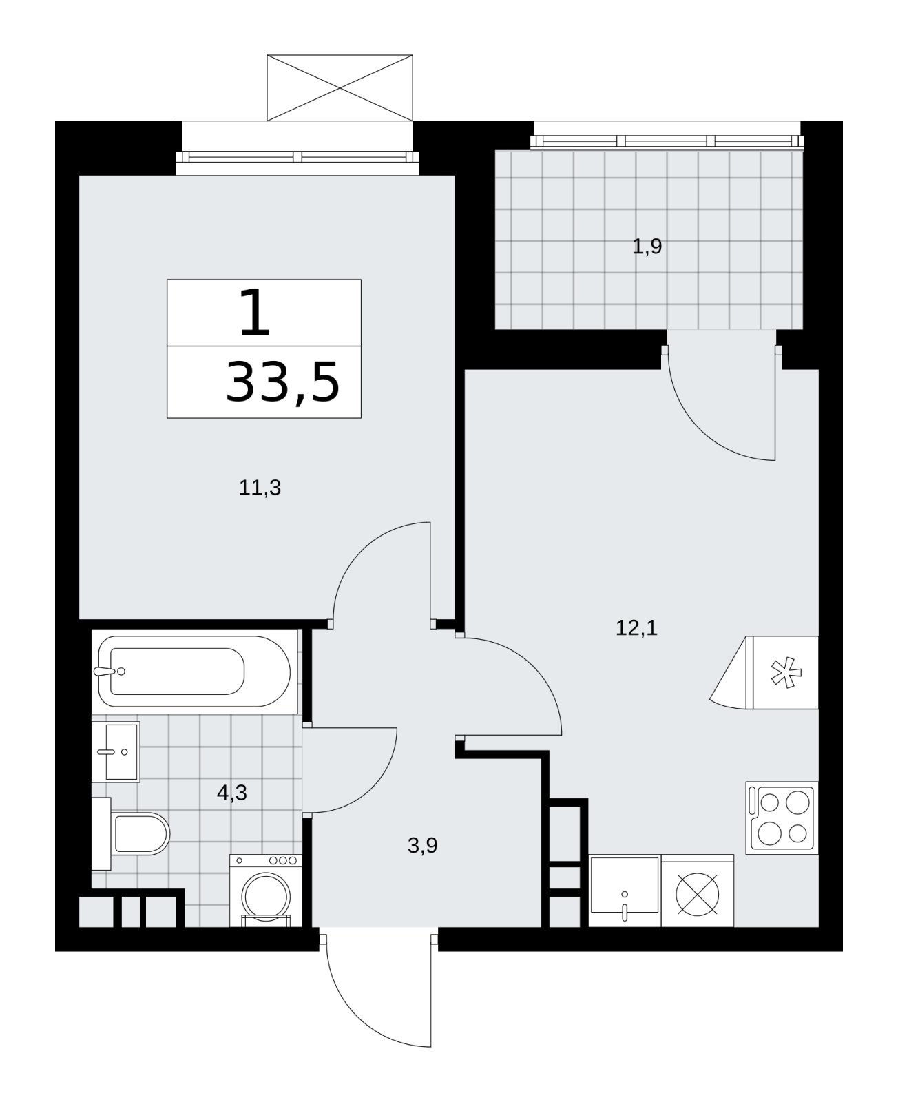 1-комнатная квартира без отделки, 33.5 м2, 17 этаж, сдача 1 квартал 2026 г., ЖК Дзен-кварталы, корпус 4.2 - объявление 2251576 - фото №1