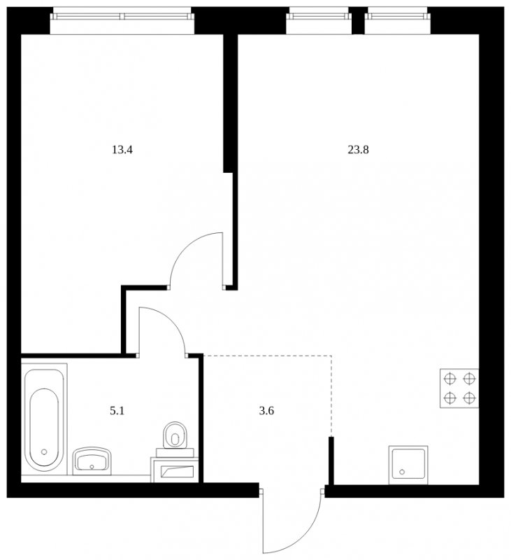 1-комнатная квартира с полной отделкой, 45.9 м2, 31 этаж, сдача 4 квартал 2023 г., ЖК Кронштадтский 9, корпус 1.6 - объявление 1712472 - фото №1