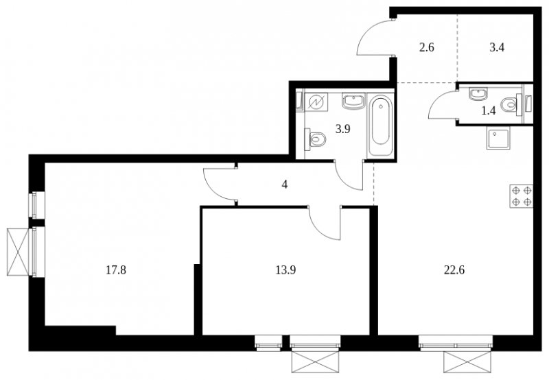 2-комнатная квартира с полной отделкой, 69.6 м2, 7 этаж, сдача 3 квартал 2023 г., ЖК Мичуринский парк, корпус 1.4 - объявление 1685857 - фото №1