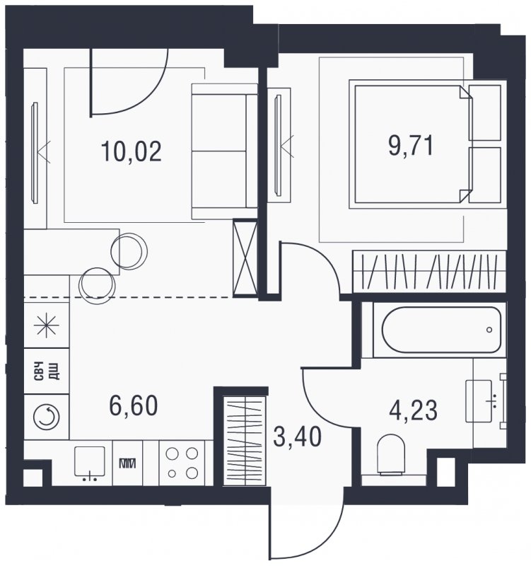 2-комнатная квартира (евро) без отделки, 33.96 м2, 8 этаж, сдача 3 квартал 2023 г., ЖК AFI Park Воронцовский, корпус 3 - объявление 2007735 - фото №1