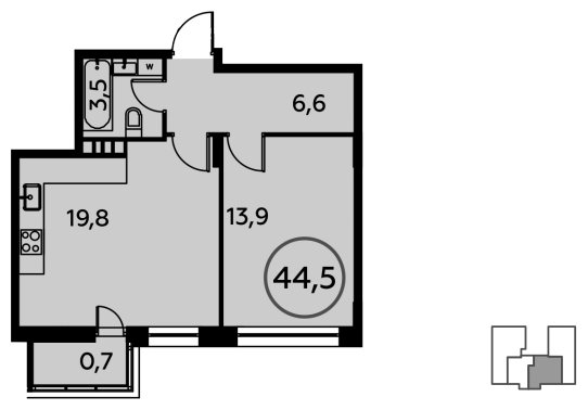 1-комнатная квартира без отделки, 44.6 м2, 9 этаж, дом сдан, ЖК Скандинавия, корпус 14.2 - объявление 1763170 - фото №1