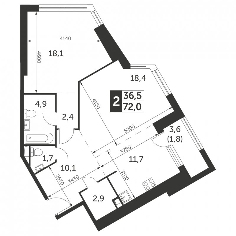 2-комнатная квартира с частичной отделкой, 72 м2, 23 этаж, сдача 4 квартал 2023 г., ЖК Архитектор, корпус 3 - объявление 1566125 - фото №1