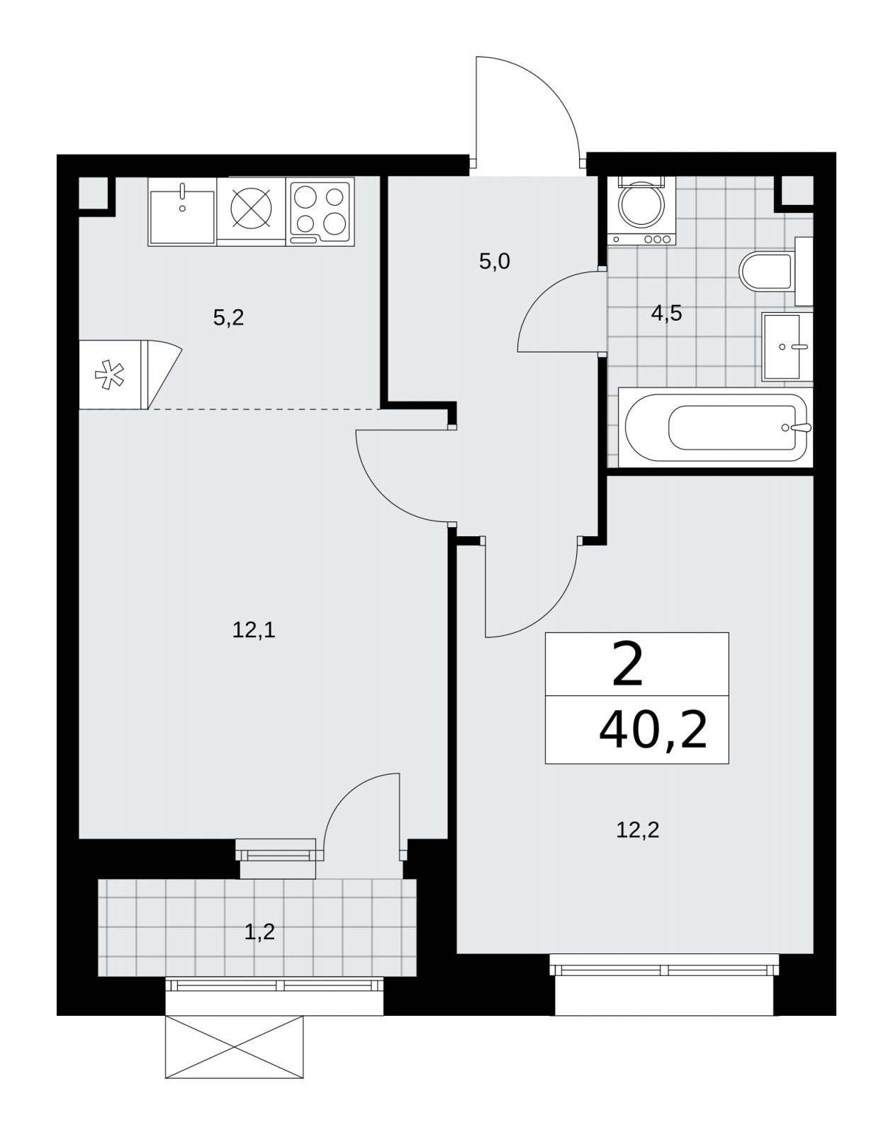 2-комнатная квартира (евро) без отделки, 40.2 м2, 2 этаж, сдача 4 квартал 2025 г., ЖК Бунинские кварталы, корпус 6.4 - объявление 2252674 - фото №1