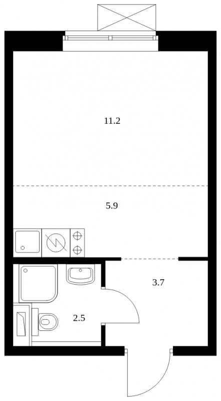Студия с полной отделкой, 23.3 м2, 12 этаж, сдача 2 квартал 2024 г., ЖК Бунинские луга, корпус 3.7.2 - объявление 2025196 - фото №1