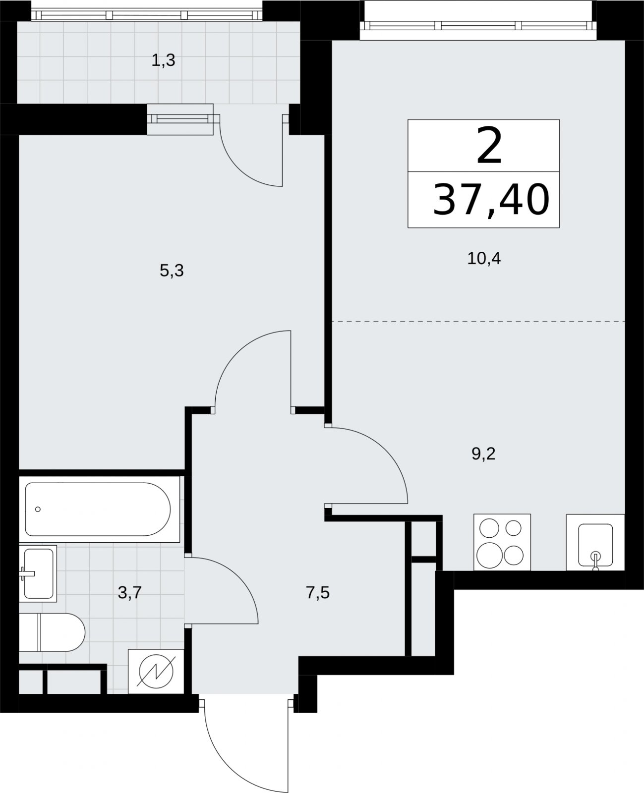 2-комнатная квартира (евро) с полной отделкой, 37.4 м2, 7 этаж, сдача 4 квартал 2026 г., ЖК Родные кварталы, корпус 1.2 - объявление 2317837 - фото №1
