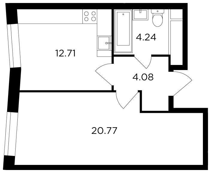 1-комнатная квартира без отделки, 41.8 м2, 26 этаж, сдача 2 квартал 2022 г., ЖК КутузовGRAD 2, корпус 6 - объявление 1664689 - фото №1