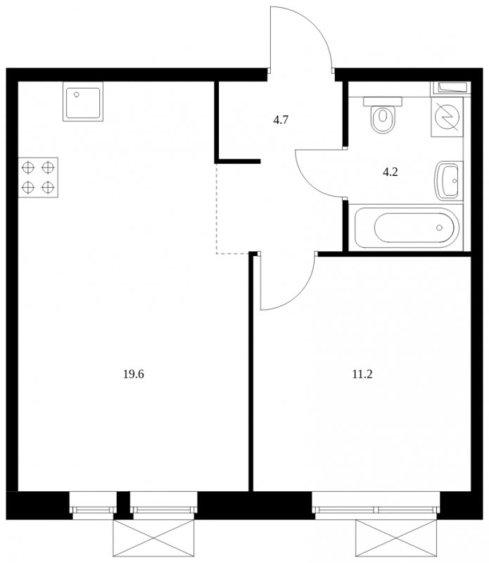 1-комнатная квартира с полной отделкой, 39.7 м2, 14 этаж, сдача 4 квартал 2022 г., ЖК Люберцы парк, корпус 8 - объявление 1688468 - фото №1