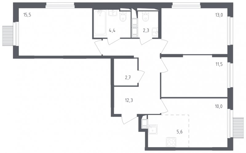 4-комнатная квартира с полной отделкой, 77.3 м2, 7 этаж, сдача 2 квартал 2024 г., ЖК Мытищи Парк, корпус 3 - объявление 1832138 - фото №1