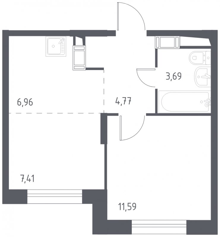 2-комнатная квартира с полной отделкой, 34.42 м2, 16 этаж, сдача 3 квартал 2023 г., ЖК Люберцы, корпус 66 - объявление 1654145 - фото №1