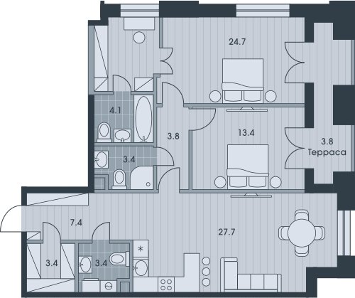 3-комнатная квартира с частичной отделкой, 95.5 м2, 22 этаж, дом сдан, ЖК EVER, корпус 3 - объявление 2331712 - фото №1