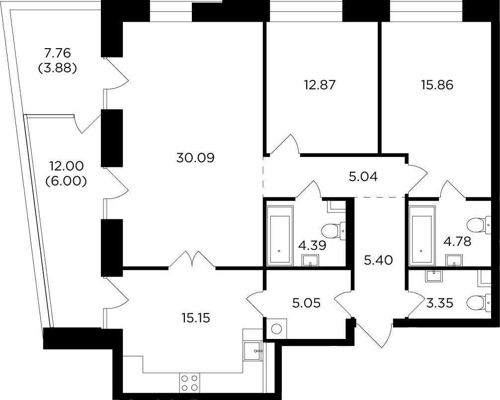 3-комнатная квартира с частичной отделкой, 111.86 м2, 12 этаж, дом сдан, ЖК FORIVER, корпус 7 - объявление 2371367 - фото №1