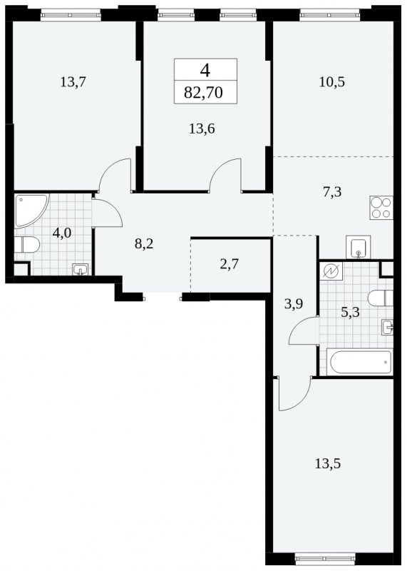 4-комнатная квартира (евро) с полной отделкой, 82.7 м2, 2 этаж, сдача 2 квартал 2025 г., ЖК Южные сады, корпус 2.1 - объявление 1760087 - фото №1