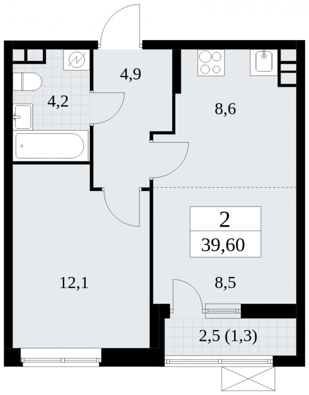 2-комнатная квартира (евро) без отделки, 39.6 м2, 3 этаж, сдача 1 квартал 2025 г., ЖК Прокшино, корпус 5.2.3 - объявление 1751292 - фото №1