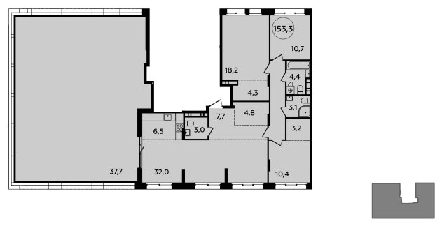4-комнатная квартира (евро) с полной отделкой, 153.3 м2, 10 этаж, сдача 1 квартал 2024 г., ЖК Скандинавия, корпус 2.23.3 - объявление 1572557 - фото №1