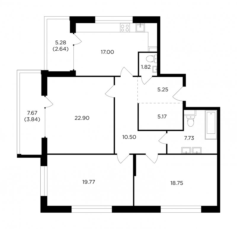 3-комнатная квартира с полной отделкой, 115.37 м2, 2 этаж, дом сдан, ЖК RiverSky, корпус 8 - объявление 1767755 - фото №1