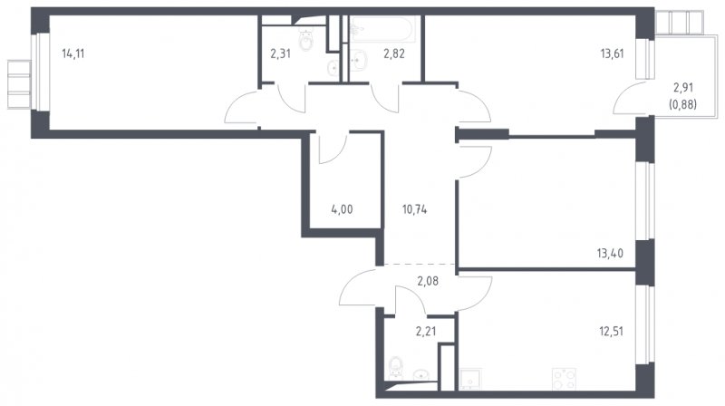 3-комнатная квартира с полной отделкой, 78.67 м2, 2 этаж, сдача 1 квартал 2025 г., ЖК Алхимово, корпус 9 - объявление 1906375 - фото №1