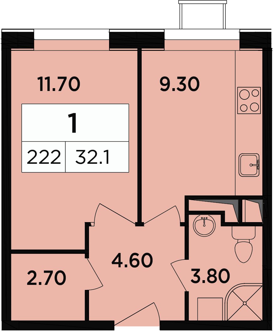 1-комнатные апартаменты 30.8 м2, 11 этаж, дом сдан, ЖК Легендарный Квартал на Березовой  аллее, корпус 5 - объявление 2349095 - фото №1