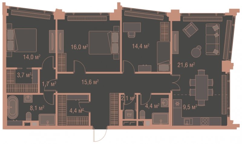 3-комнатная квартира без отделки, 115.5 м2, 3 этаж, сдача 1 квартал 2025 г., ЖК HIGH LIFE, корпус Fell Tower - объявление 1767846 - фото №1