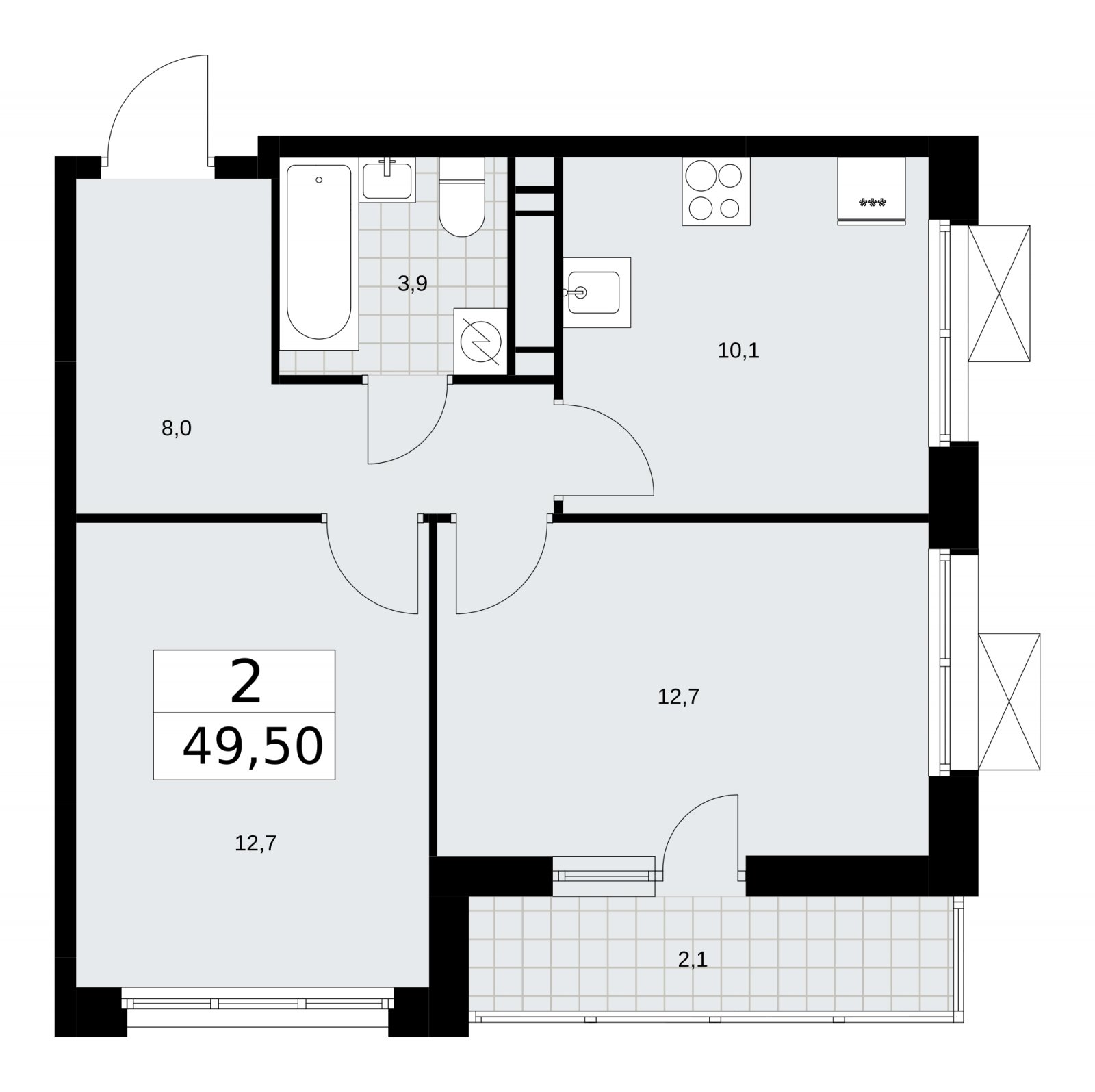 2-комнатная квартира с частичной отделкой, 49.5 м2, 15 этаж, сдача 4 квартал 2025 г., ЖК Скандинавия, корпус 28.3 - объявление 2202556 - фото №1