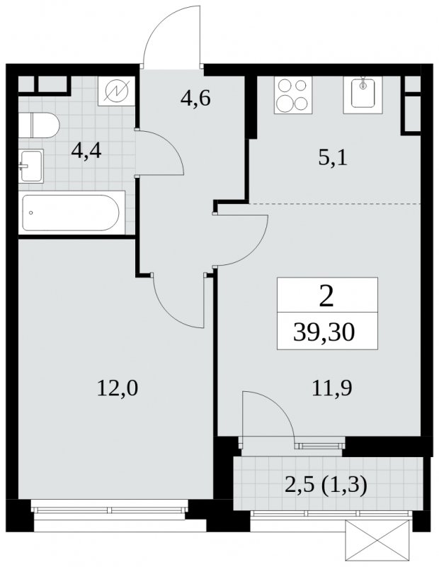 2-комнатная квартира (евро) без отделки, 39.3 м2, 6 этаж, сдача 1 квартал 2025 г., ЖК Скандинавия, корпус 2.27.3 - объявление 1840574 - фото №1