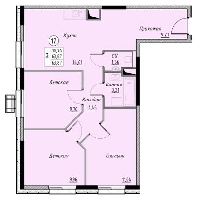 3-комнатная квартира без отделки, 63.87 м2, 9 этаж, дом сдан, ЖК Новое Лыткарино, корпус 3 - объявление 1490896 - фото №1