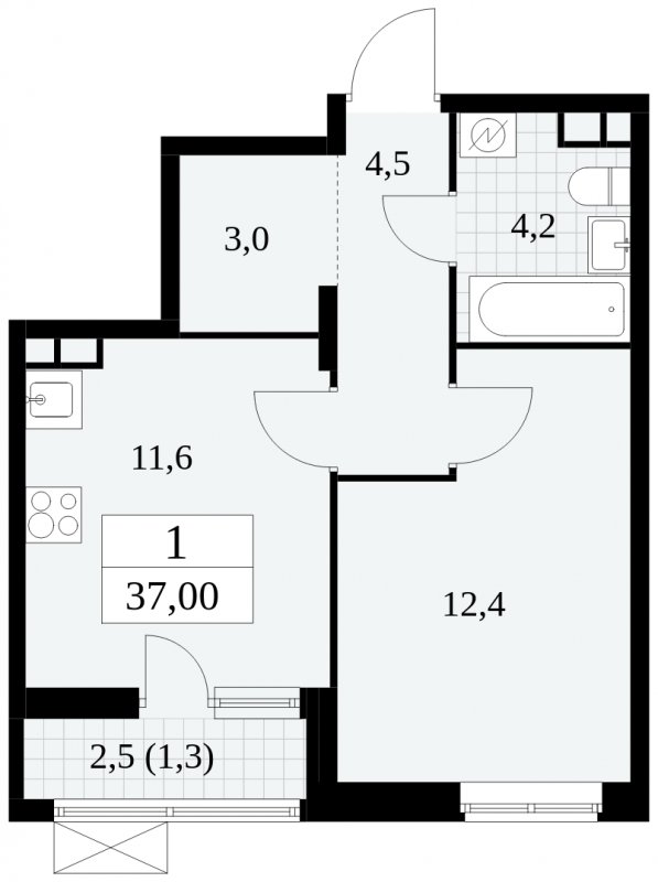 1-комнатная квартира с частичной отделкой, 37 м2, 7 этаж, сдача 2 квартал 2025 г., ЖК Прокшино, корпус 5.1.1 - объявление 1859928 - фото №1