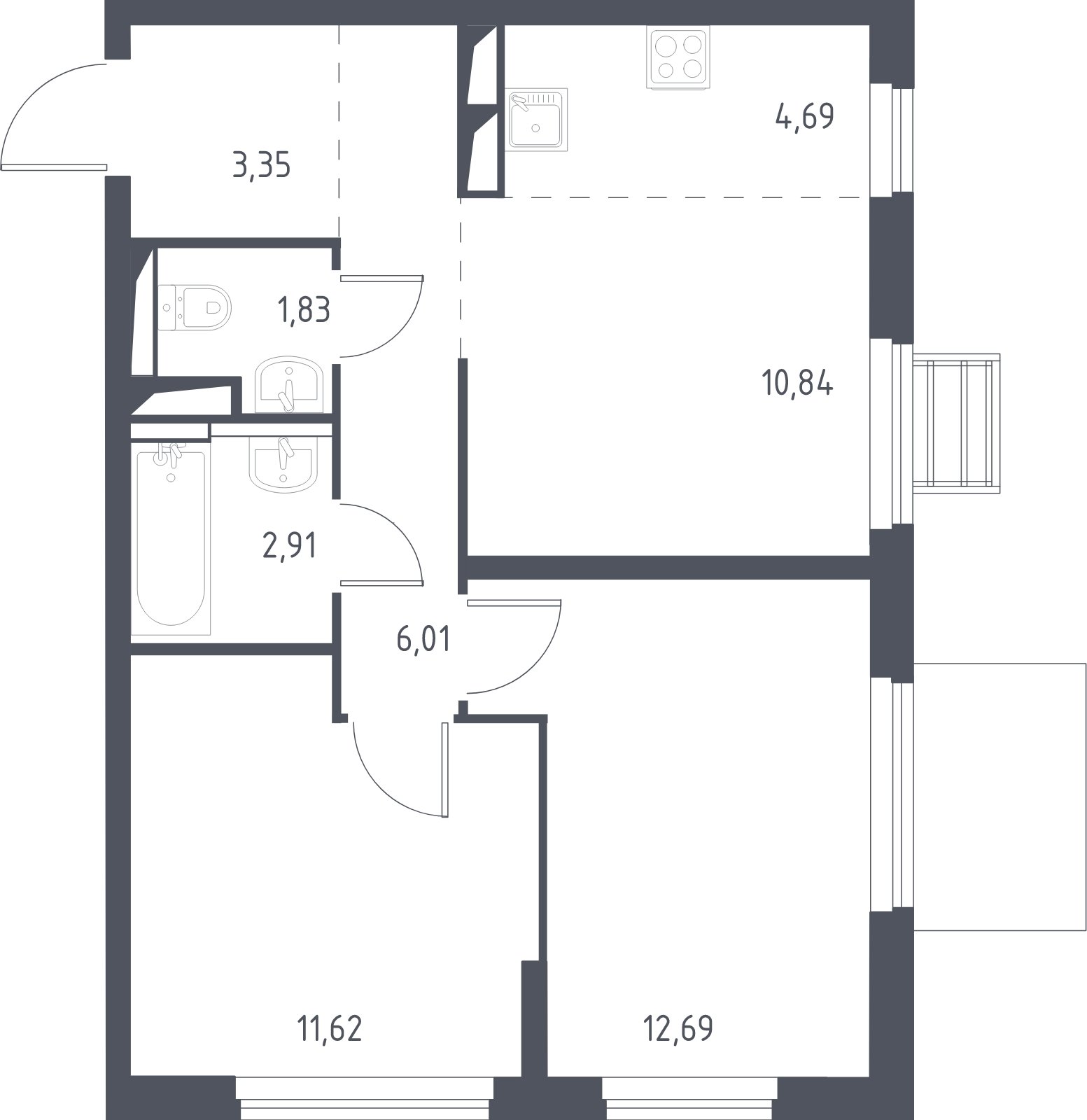 3-комнатная квартира с полной отделкой, 53.94 м2, 2 этаж, дом сдан, ЖК Пригород Лесное, корпус 6 - объявление 2006430 - фото №1