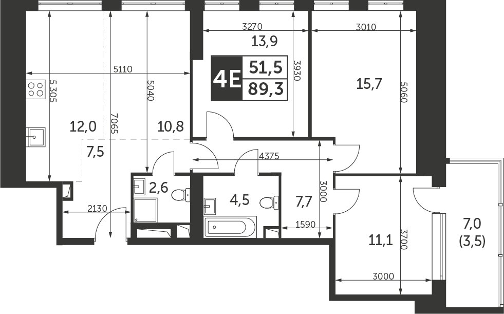 4-комнатная квартира с частичной отделкой, 89.3 м2, 5 этаж, сдача 4 квартал 2023 г., ЖК Архитектор, корпус 2 - объявление 2260223 - фото №1